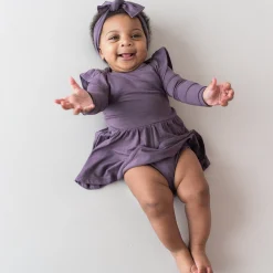 Long Sleeve Twirl Bodysuit Dress in Currant