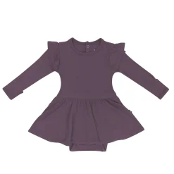 Long Sleeve Twirl Bodysuit Dress in Currant