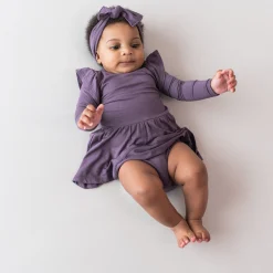 Long Sleeve Twirl Bodysuit Dress in Currant
