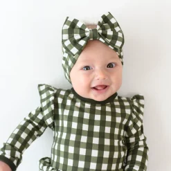 Long Sleeve Twirl Bodysuit Dress in Gingham Fir