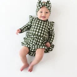 Long Sleeve Twirl Bodysuit Dress in Gingham Fir