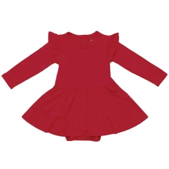 Long Sleeve Twirl Bodysuit Dress in Cardinal