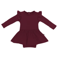 Long Sleeve Twirl Bodysuit Dress in Burgundy
