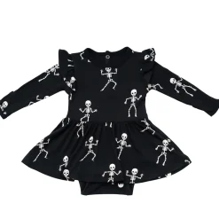 Long Sleeve Twirl Bodysuit Dress in Skeleton