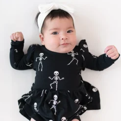 Long Sleeve Twirl Bodysuit Dress in Skeleton
