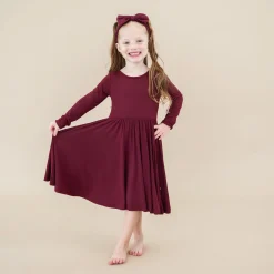 Long Sleeve Twirl Dress in Burgundy