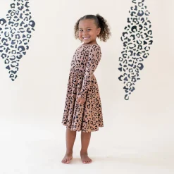 Long Sleeve Twirl Dress in Latte Leopard