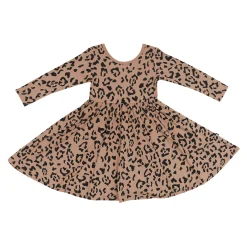Long Sleeve Twirl Dress in Latte Leopard