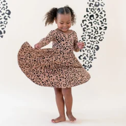 Long Sleeve Twirl Dress in Latte Leopard