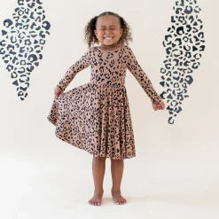 Long Sleeve Twirl Dress in Latte Leopard