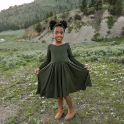 Long Sleeve Twirl Dress in Fir
