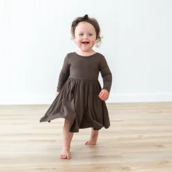 Long Sleeve Twirl Dress in Espresso