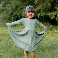 Long Sleeve Twirl Dress in Thyme