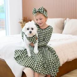 Long Sleeve Twirl Dress in Gingham Fir