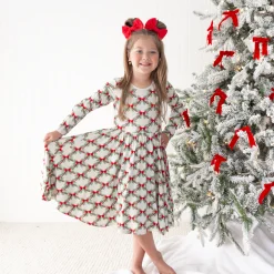 Long Sleeve Twirl Dress in Holiday Bow