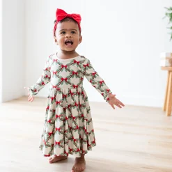 Long Sleeve Twirl Dress in Holiday Bow