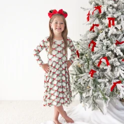Long Sleeve Twirl Dress in Holiday Bow