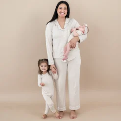 Long-Sleeved Women's Pajama Set in Bisque with Cloud Trim