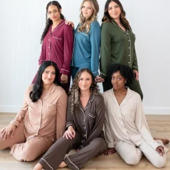Long-Sleeved Women's Pajama Set in Bisque with Cloud Trim