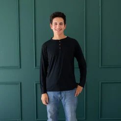 Men's Long Sleeve Henley Top in Midnight