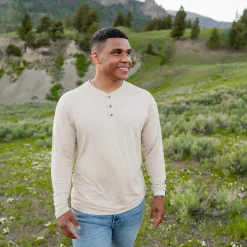 Men's Long Sleeve Henley Top in Bisque