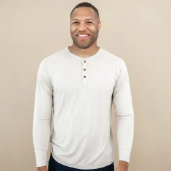 Men's Long Sleeve Henley Top in Bisque