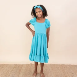 Puff Sleeve Twirl Dress in Makai