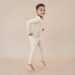 Ribbed Henley Set in Bisque