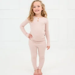 Ribbed Henley Set in Blush
