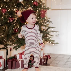 Ribbed Henley Set in Burgundy Stripe