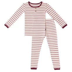 Ribbed Henley Set in Burgundy Stripe