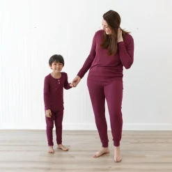 Ribbed Henley Set in Burgundy