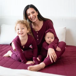 Ribbed Henley Set in Burgundy