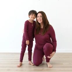 Ribbed Henley Set in Burgundy