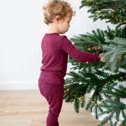 Ribbed Henley Set in Burgundy