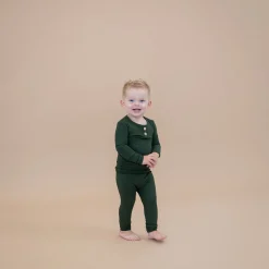 Ribbed Henley Set in Fir
