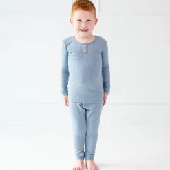 Ribbed Henley Set in Slate
