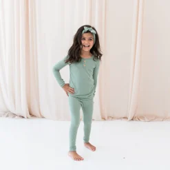 Ribbed Henley Set in Thyme