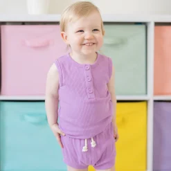 Ribbed Henley Tank Set in Poi