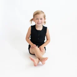 Ribbed Henley Tank Set in Midnight