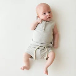 Ribbed Henley Tank Set in Oat