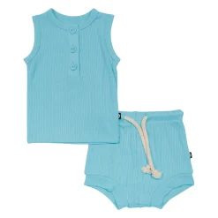 Ribbed Henley Tank Set in Makai