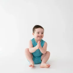 Ribbed Henley Tank Set in Makai