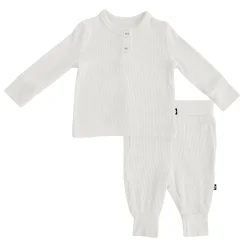 Ribbed Infant Henley Set in Oat