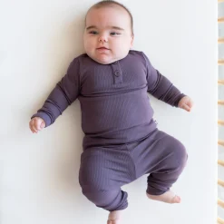 Ribbed Infant Henley Set in Currant