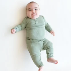 Ribbed Infant Henley Set in Thyme