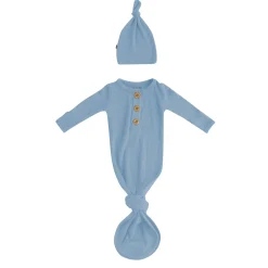 Ribbed Knotted Gown with Hat Set in Slate