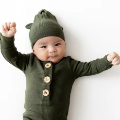 Ribbed Knotted Gown with Hat Set in Fir
