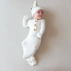 Ribbed Knotted Gown with Hat Set in Cloud