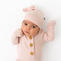 Ribbed Knotted Gown with Hat Set in Blush